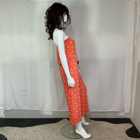 Aakaa Womens Orange Floral Print Square Strapless Cropped Boho Jumpsuit S - Picture 5 of 11